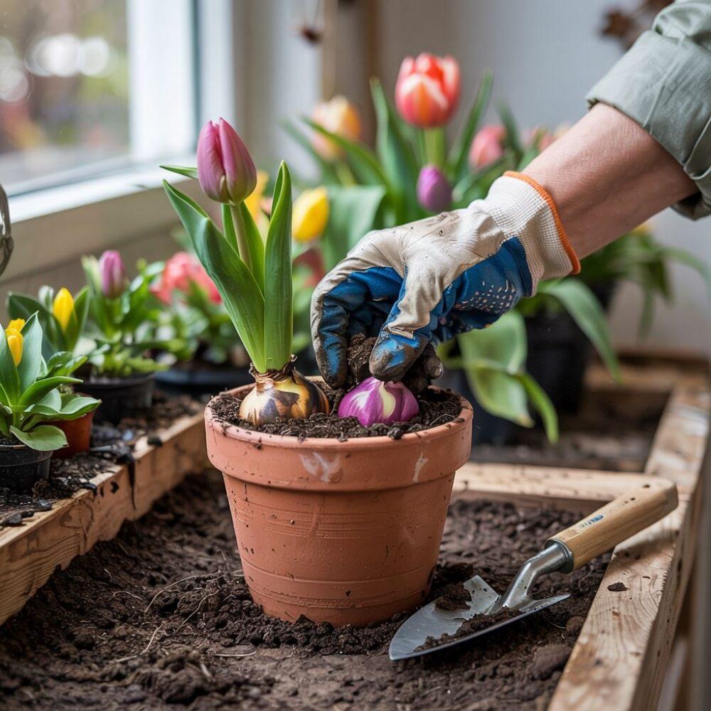 cebule tulipanów w ziemi