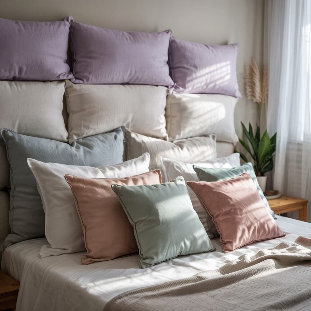 dekoracyjne poduszki na łóżku