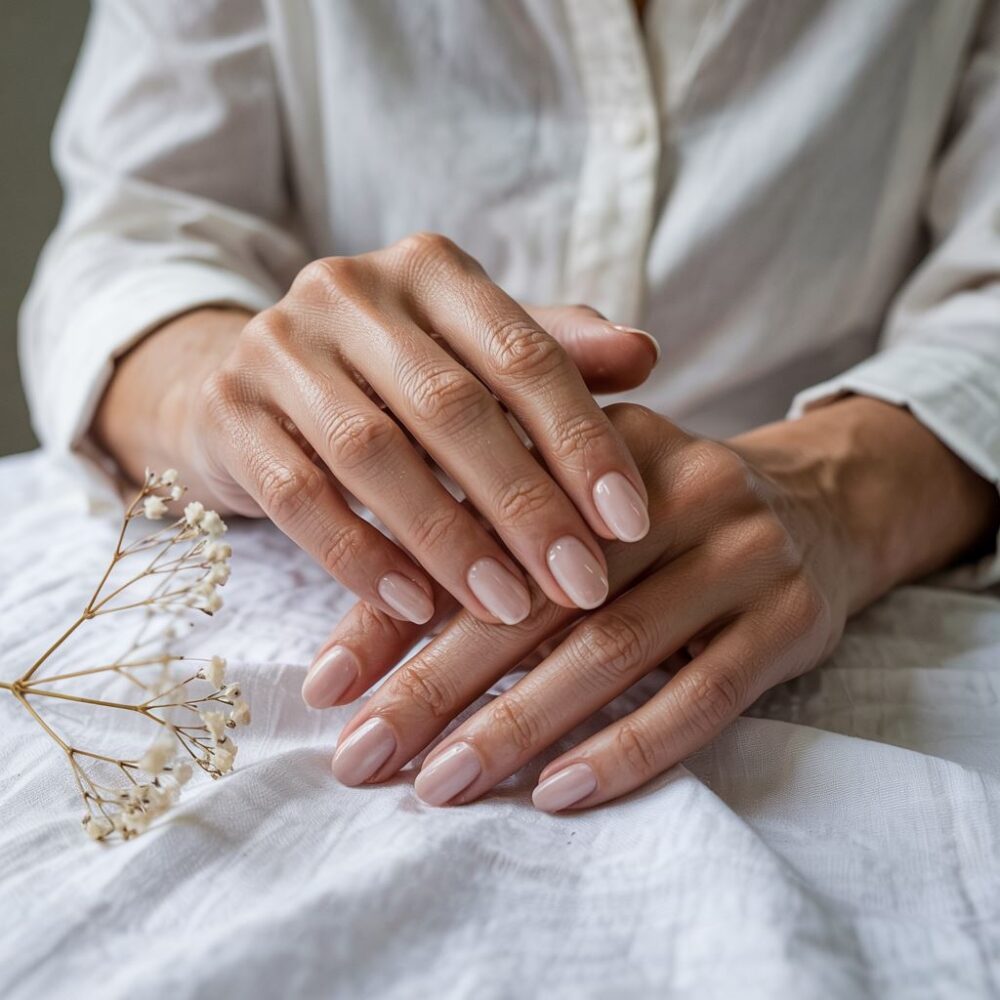 eleganckie dłonie z jasnym lakierem