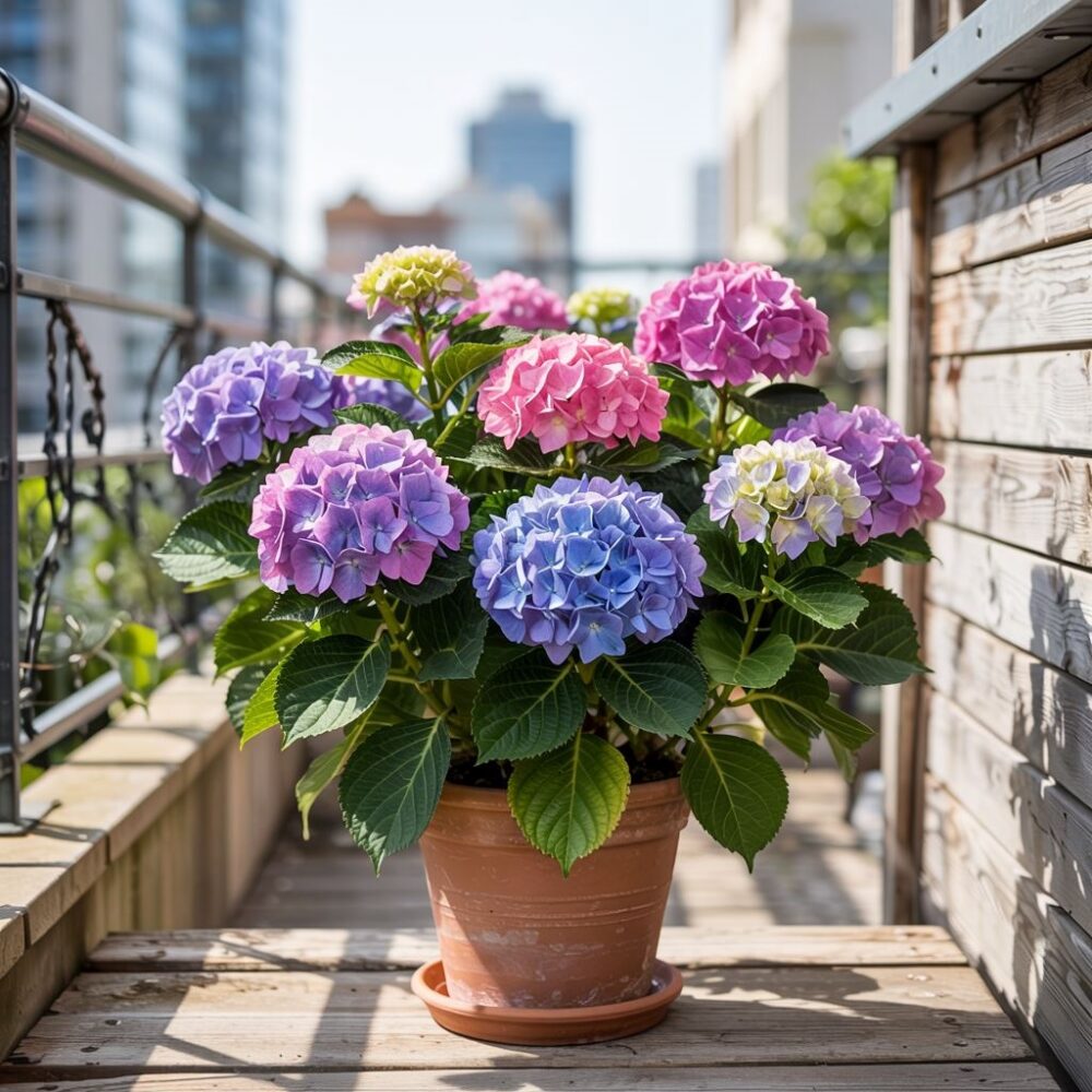 hydrangea na tarasie