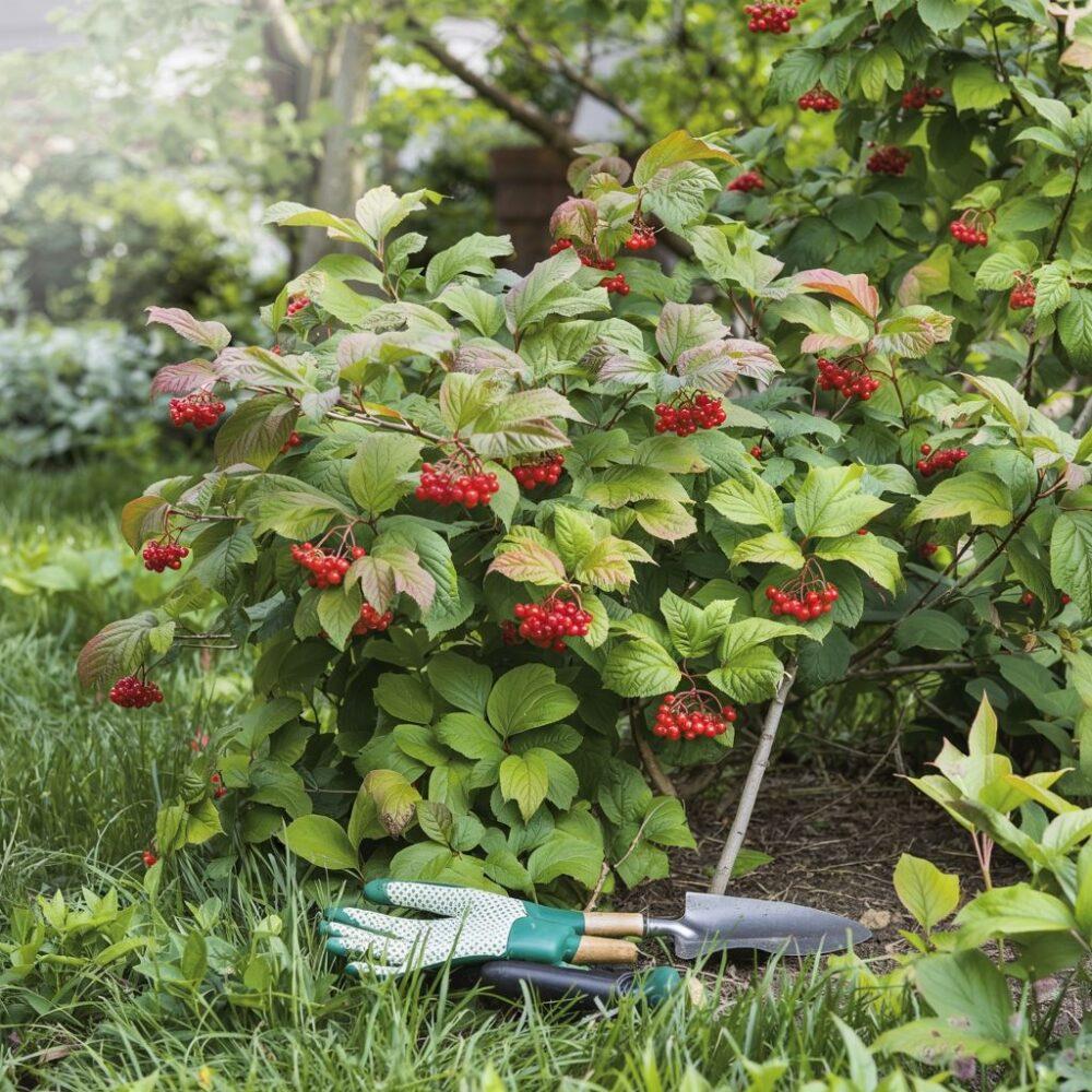 krzew kaliny koralowej w ziemi