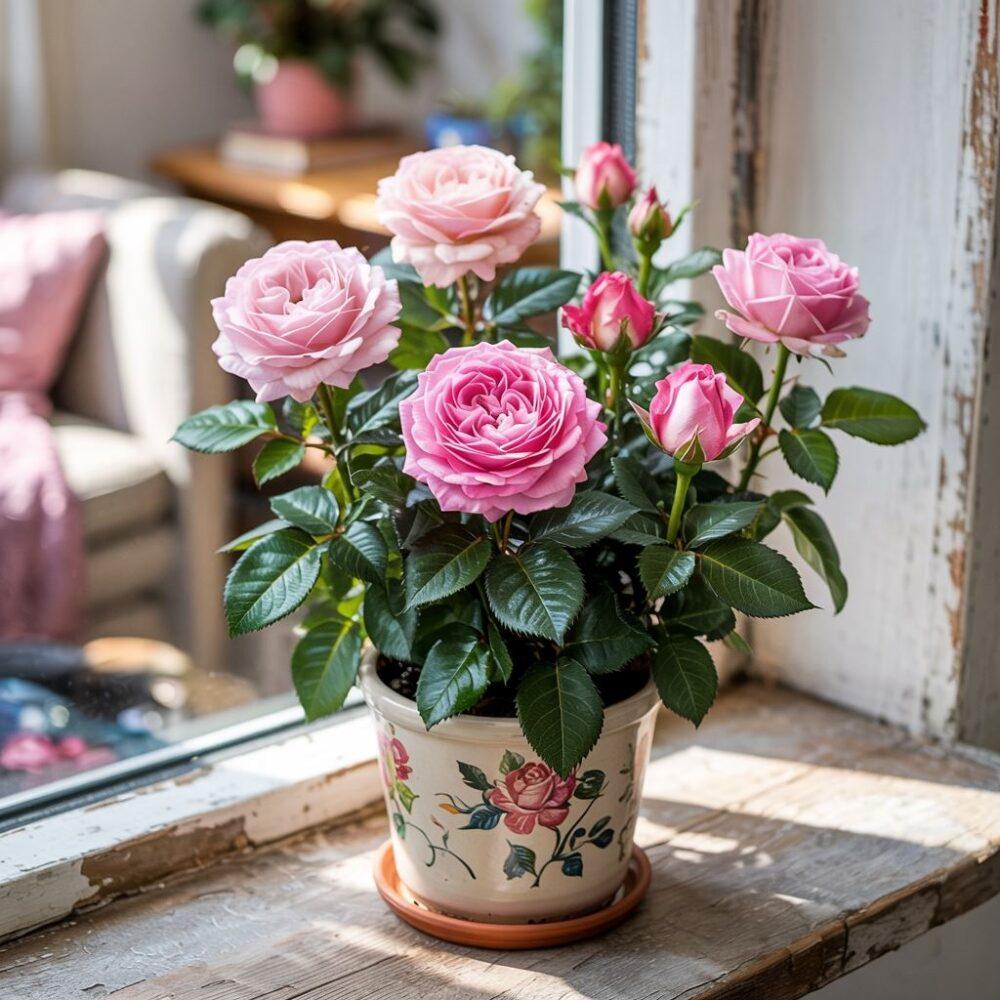 kwitnąca róża w domu