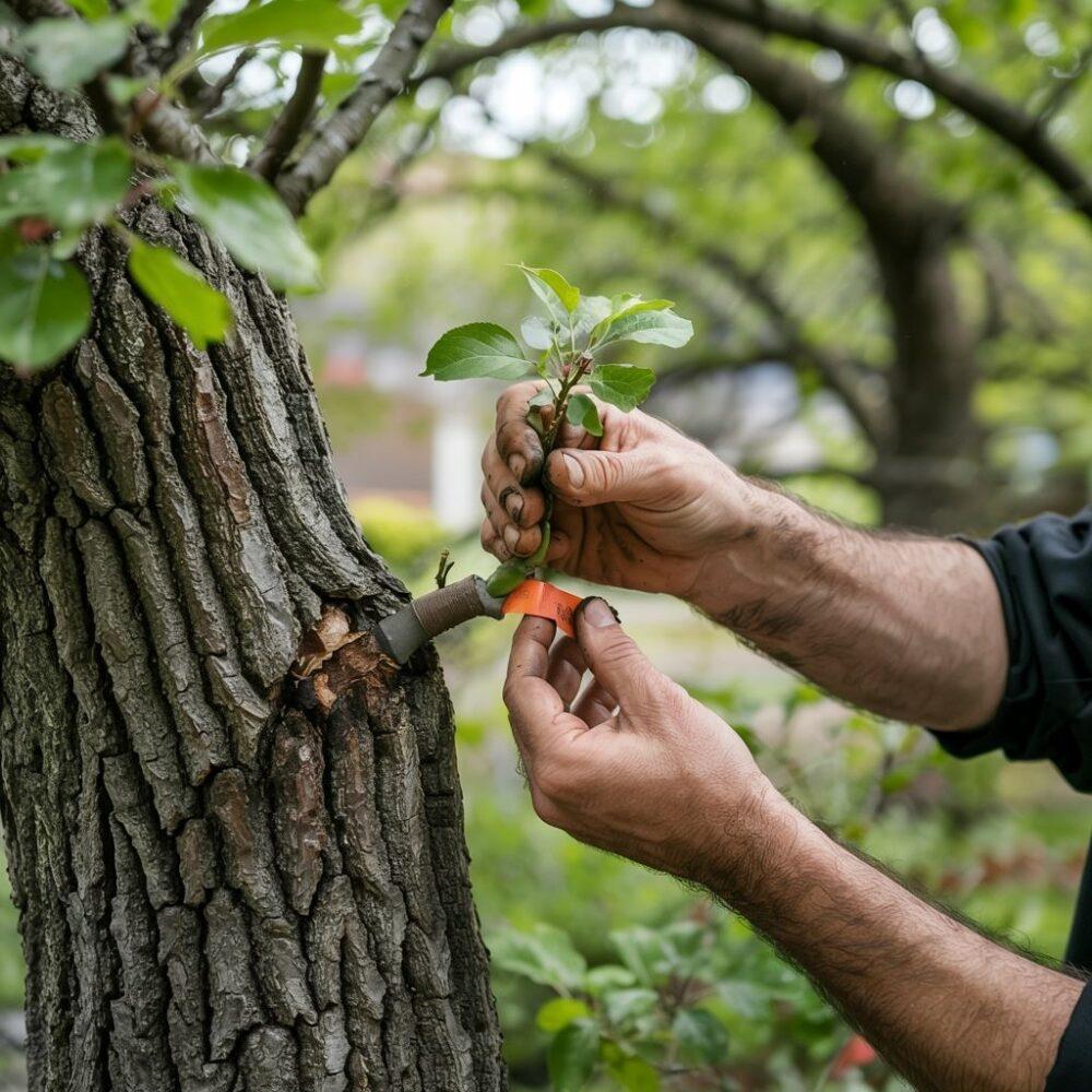 młody klon na pniu drzewa