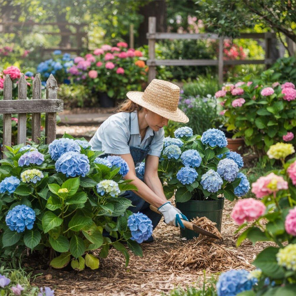 mulcz wokół hortensji