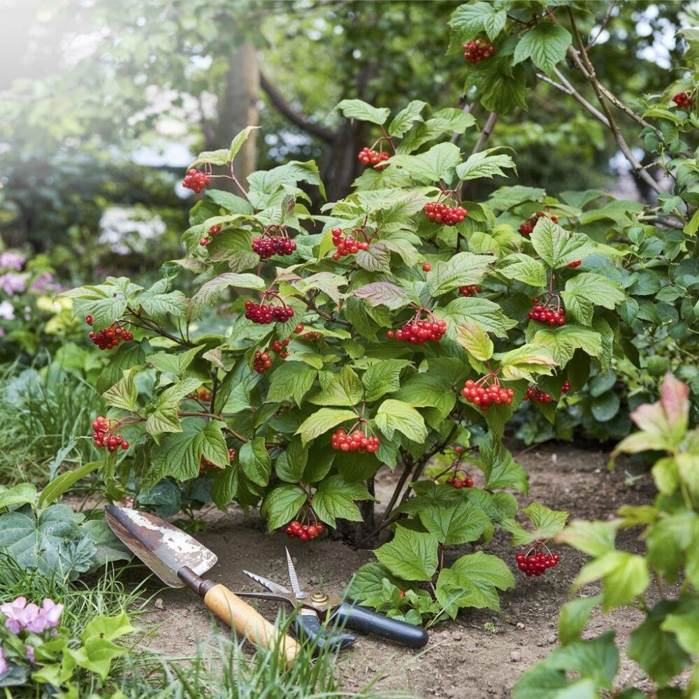 ogród z młodą kaliną