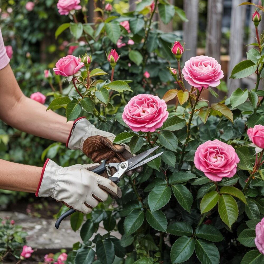 ogrodnik przy różach