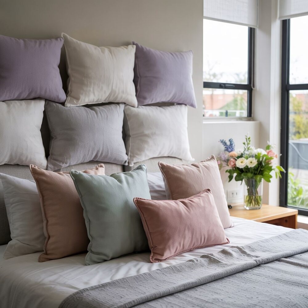 przytulna sypialnia z poduszkami