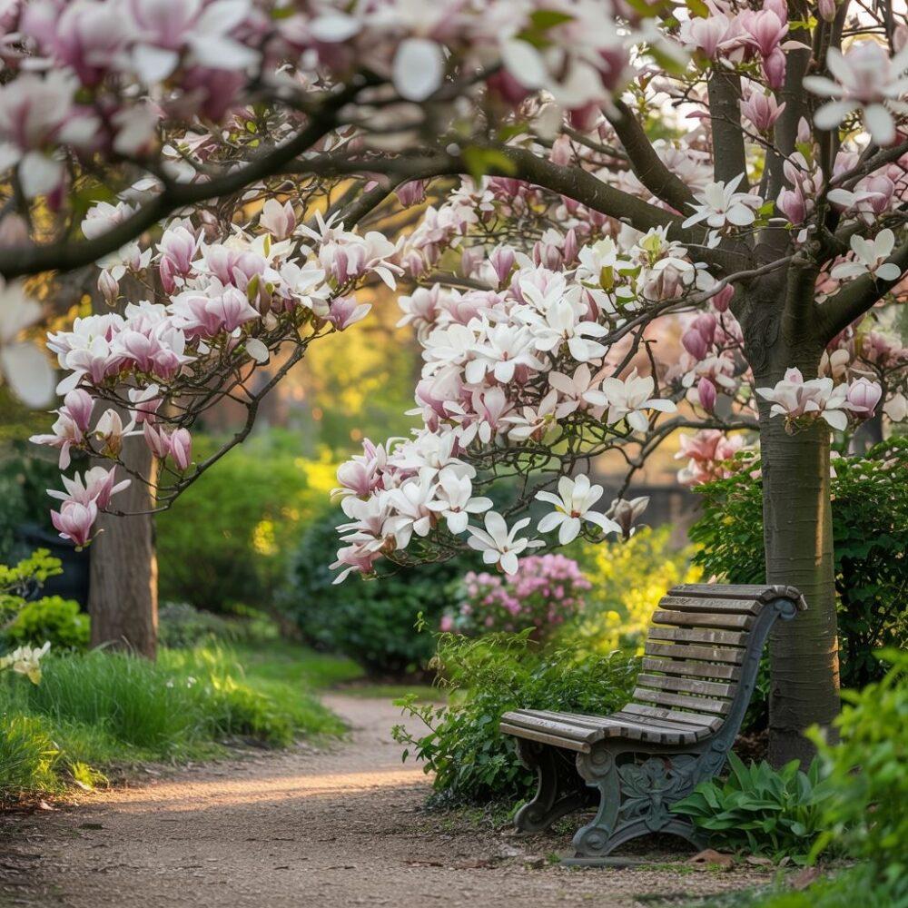 różowe i białe kwiaty magnolii