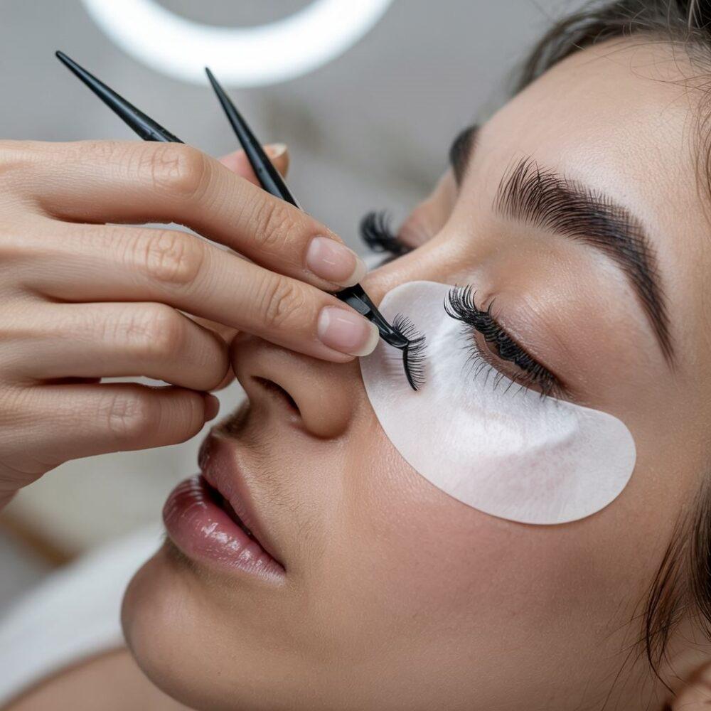 twarz kobiety z kępkami rzęs