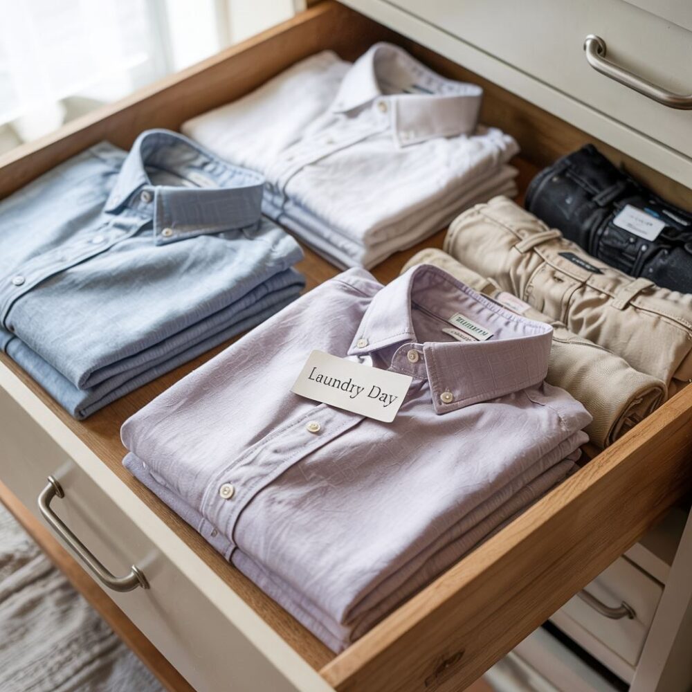 ubrania posortowane w szufladzie