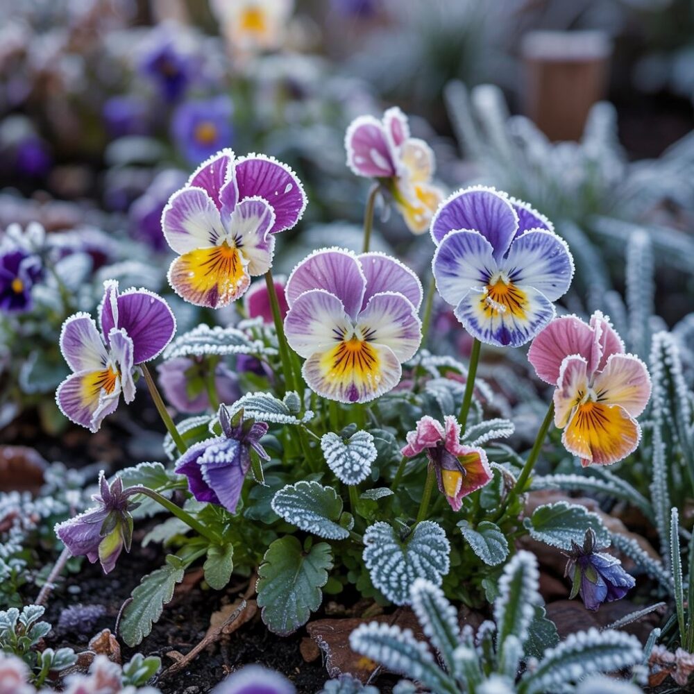 zimowe bratki w ogrodzie