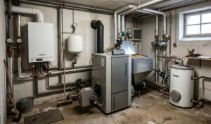 Kotłownia w domu z piecem i instalacją grzewczą